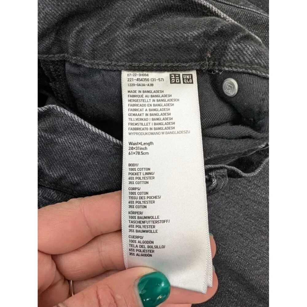 Uniqlo Jeans women size 24" x 31" straight leg baggy black denim 100% cotton B7 - Picture 6 of 11